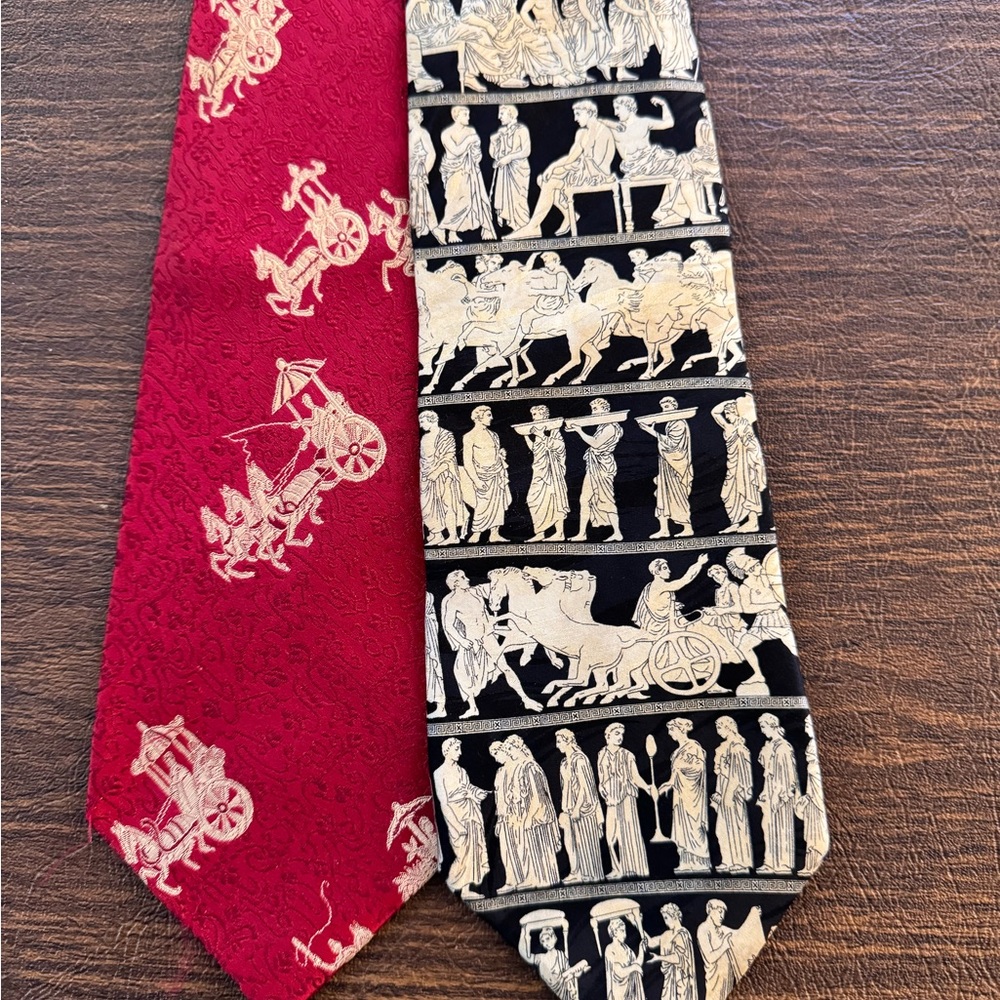Two men’s ties Roman/Grecian themed